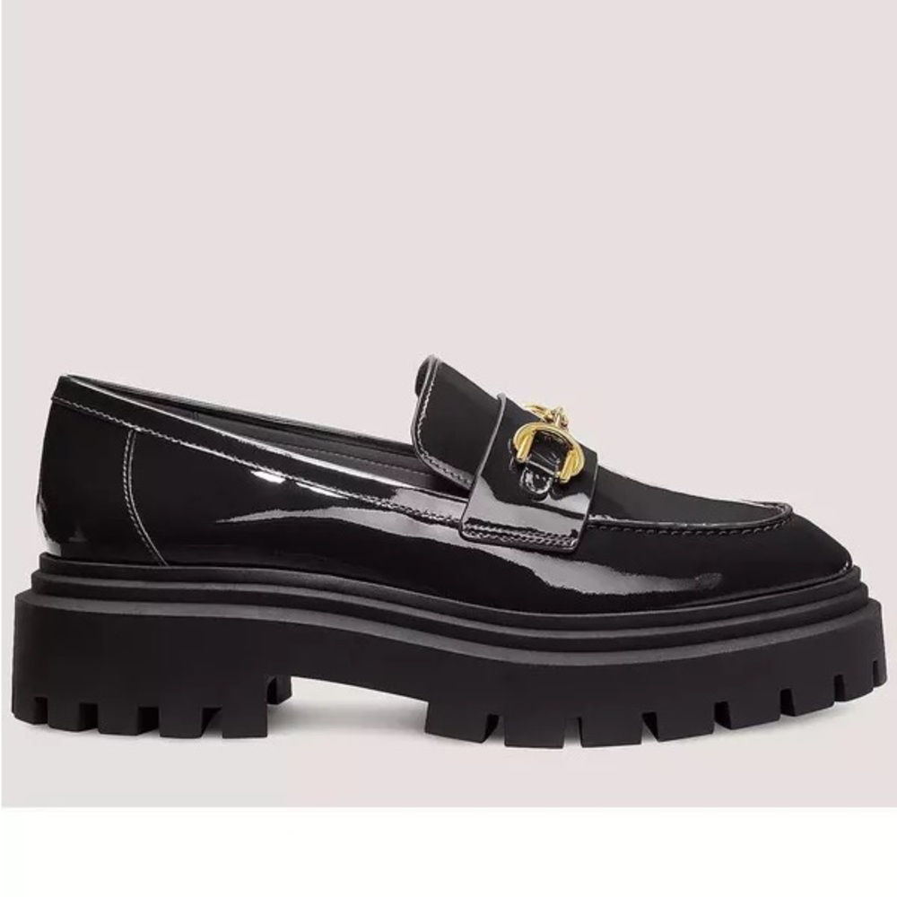 Stuart Weizmann Owen Buckle Ultra Lug Loafer - Black Patent - Picture 3 of 12